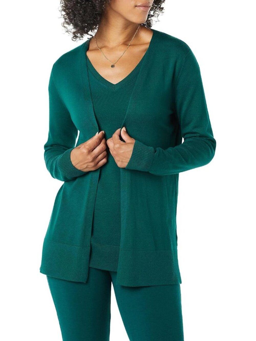 Amazon Essentials Women's Dark Green Long Sleeve Open Front Cardigan Sweaters